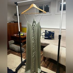 green satin button up zara dress